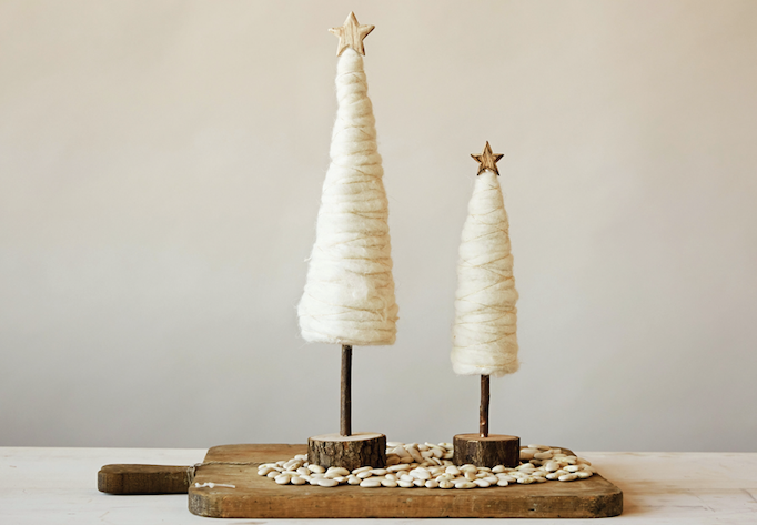 Wool Christmas Tree with Star and Wood Base 18"