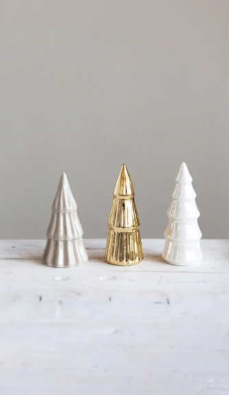 Stoneware Tree Grey, Gold and White