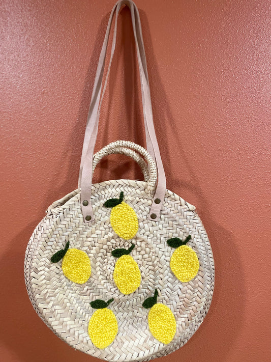 Circle Moroccan Basket Bag Lemon