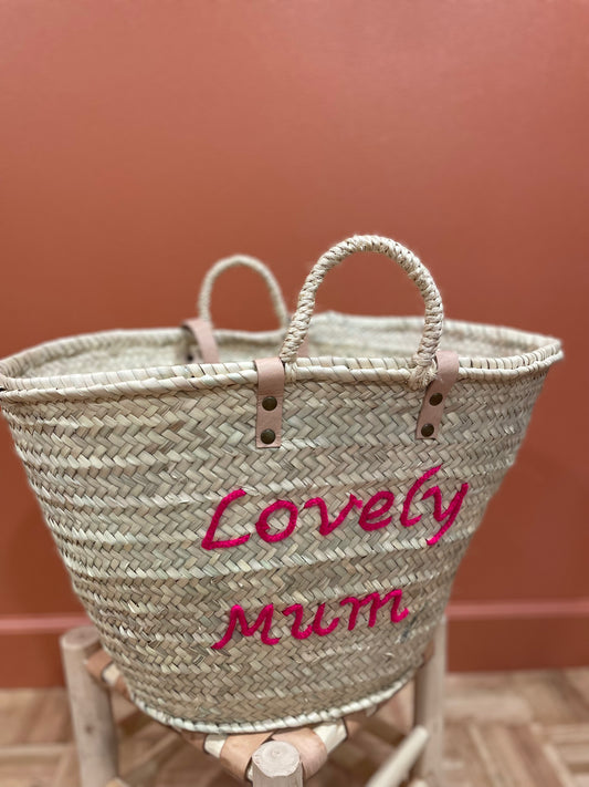 Moroccan Basket Bag "LOVELY MUM" Pink