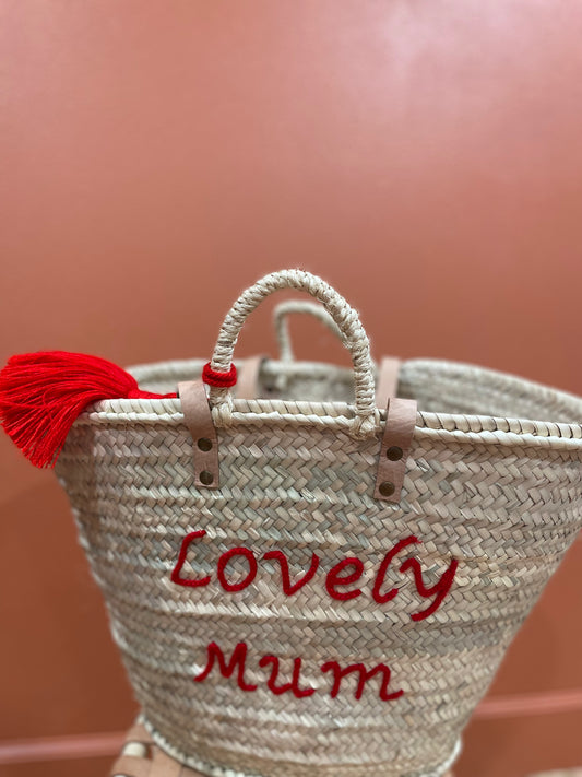 Moroccan Basket Bag "LOVELY MUM" Red