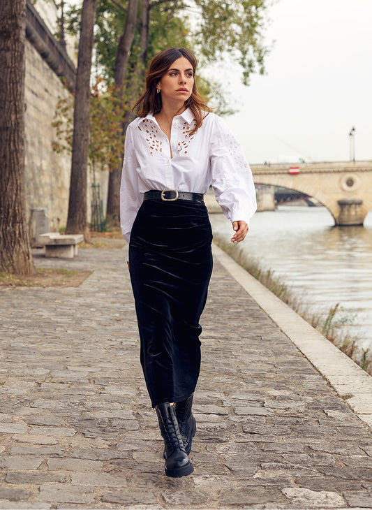 Jasper Velvet Long Skirt Black