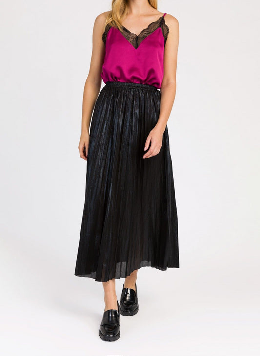 Justina Long iridescent pleated skirt Black