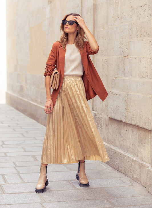 Justina Long iridescent pleated skirt Clear Gold