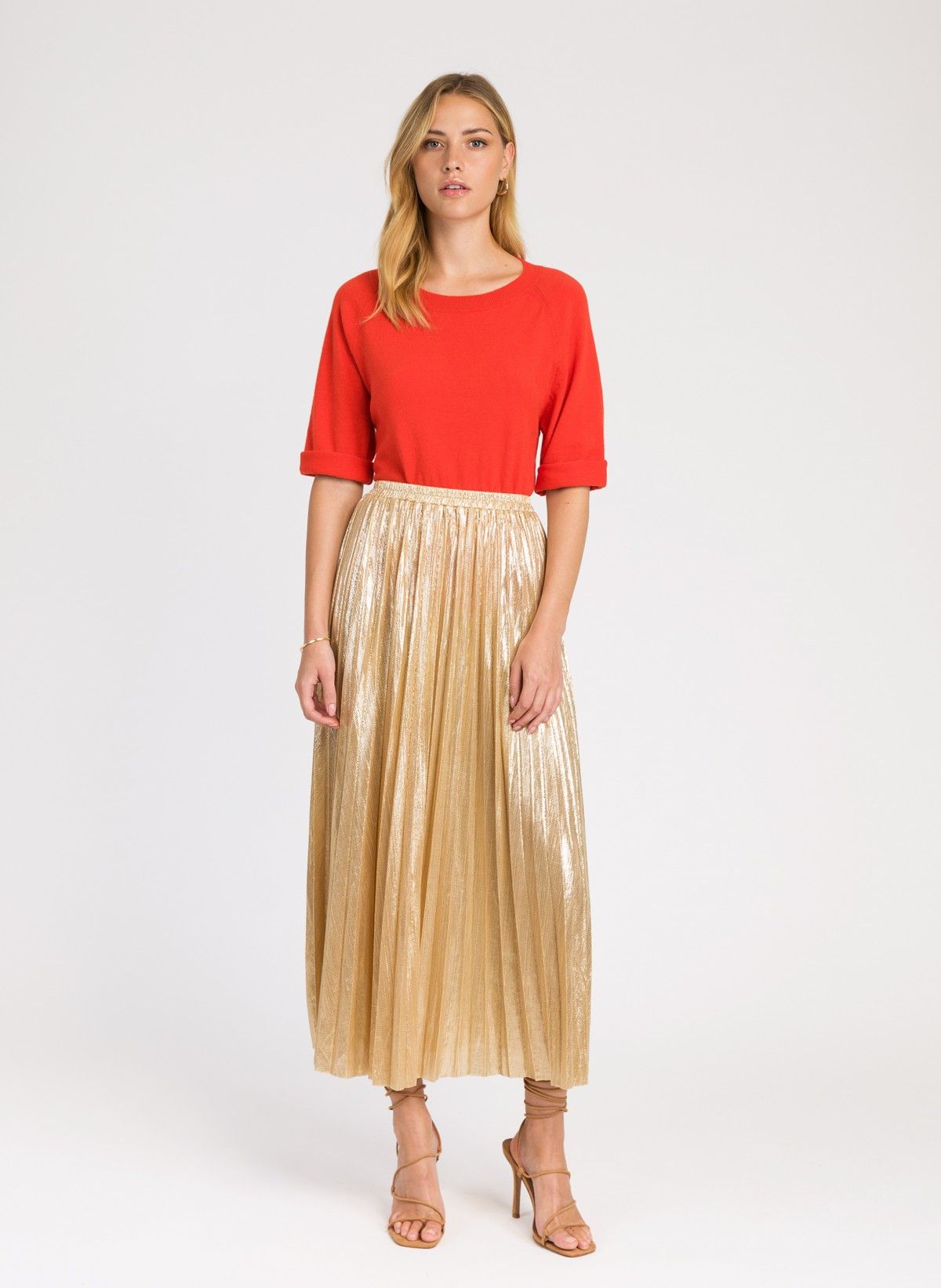 Justina Long iridescent pleated skirt Clear Gold