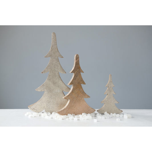 Wood Trees with Glitter Gold