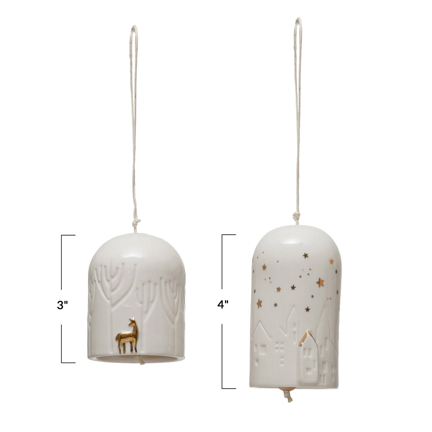 Porcelain Bell Ornaments with Village/Deer